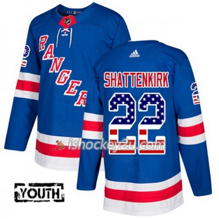 Børn NHL New York Rangers Trøje Kevin Shattenkirk 22 Adidas 2017-2018 Blå USA Flag Fashion Authentic